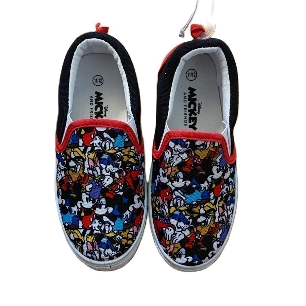 Disney Mickey Mouse Slip On Sneakers Sz 11/12 Canvas Black White Red Minnie